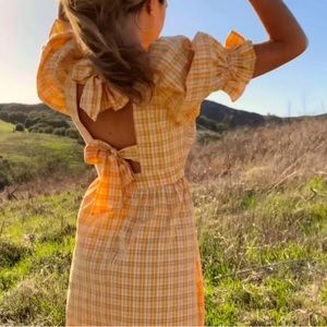 🧡 RAHI - Anthropologie Charming Smocked-Body Puff-Sleeve Midi Cottage Dress NWT